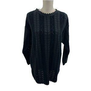 Vtg Jaime Lamour Sweater Womens Small Relaxed Black Crochet Chenille Combo Black